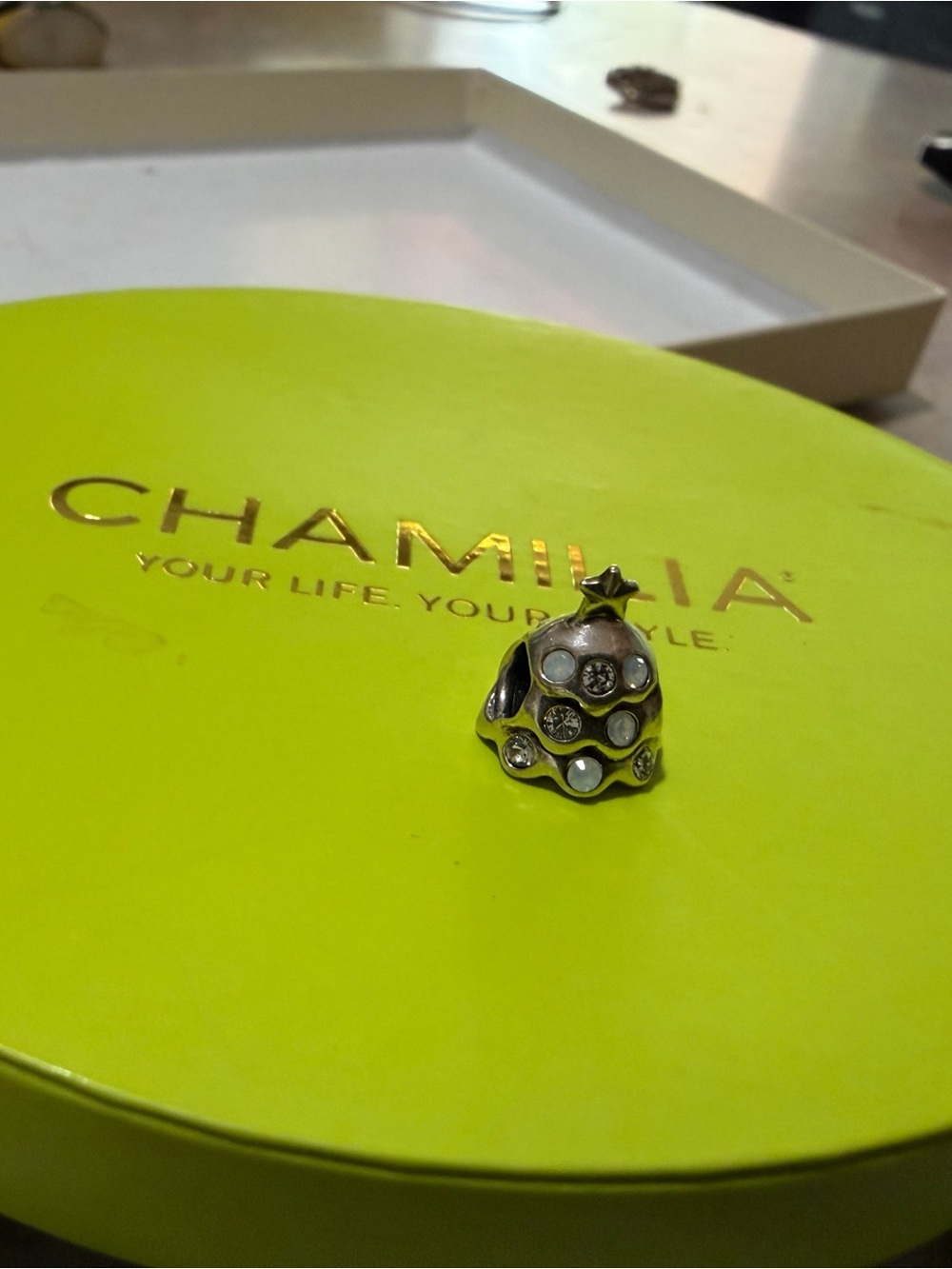 Vintage NWOT CHAMILIA 925 Christmas Tree Charm 2013 Swarovski Crystal Bead